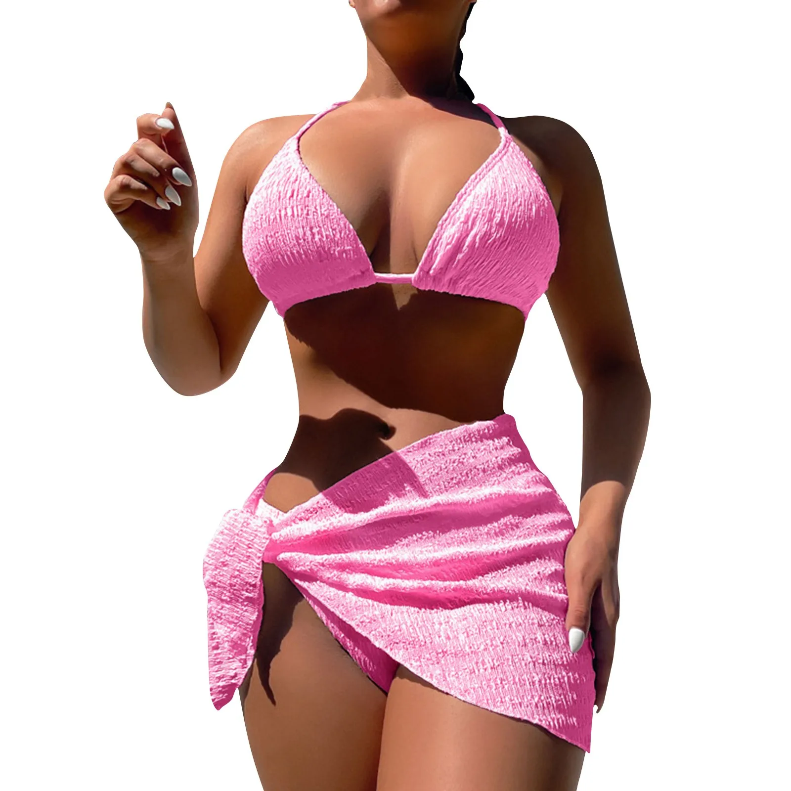 

Купальник-бикини Острый Женский, пикантный Комплект из трех предметов, Однотонная юбка на шнуровке, купальник для плавания, пляжная одежда