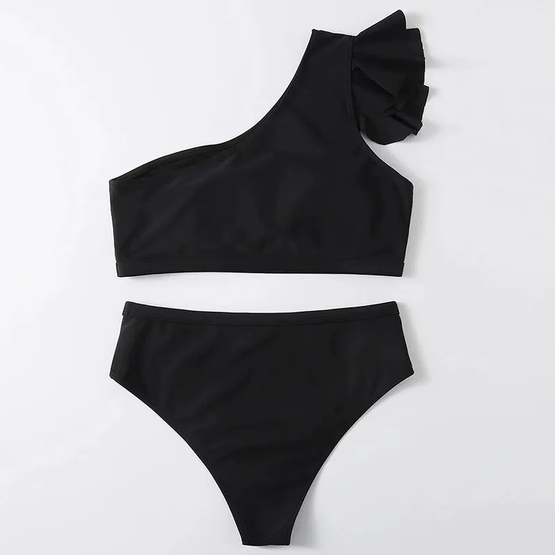 One Shoulder Cut Out Bikini Set Solid Swimsuit Women High Waist Swimwear Push Up Brazilian Bathing Suit Female Bikinis 2024 New