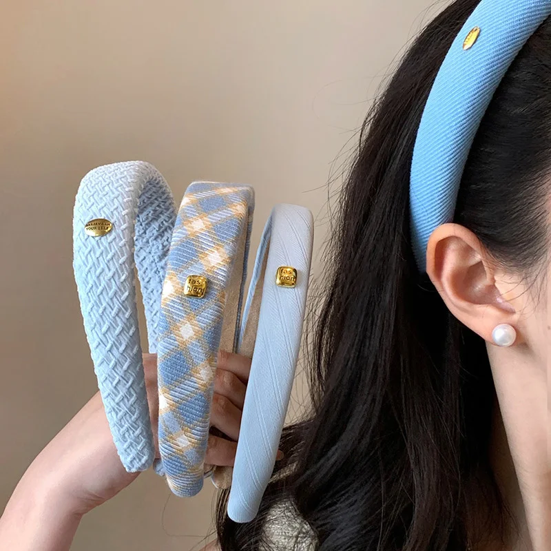 1/4 Stück Blaue Serie Breites Schwamm-Stirnband für Frauen Elegantes Alltags-Haarband Modisches Mädchen-Haarreif Haaraccessoires