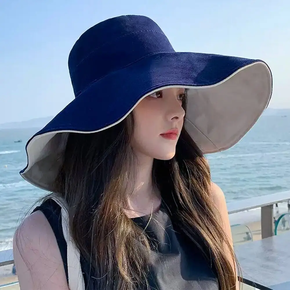 용수철 접이식 양면 버킷 햇, 자외선 차단 비치 캡, 휴대용 빅 브림 파나마 모자, 여름