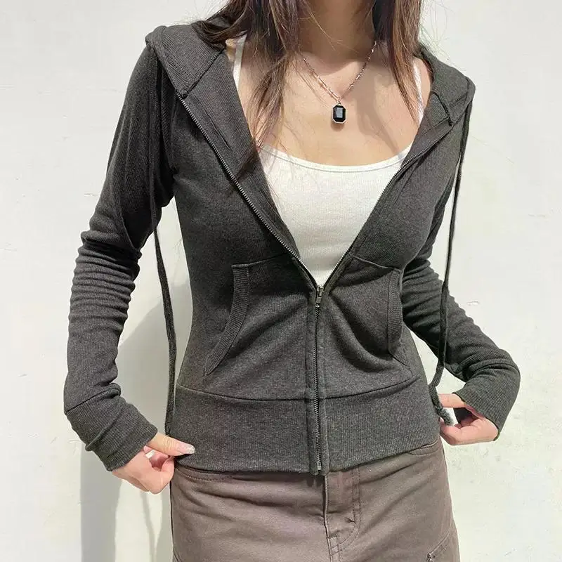 Casual Streetwear Basic Hooded Pockets Sweatshirt Tracksuit Solid Long Sleeve Hoodies Women 2026 Autumn Spring Fashion