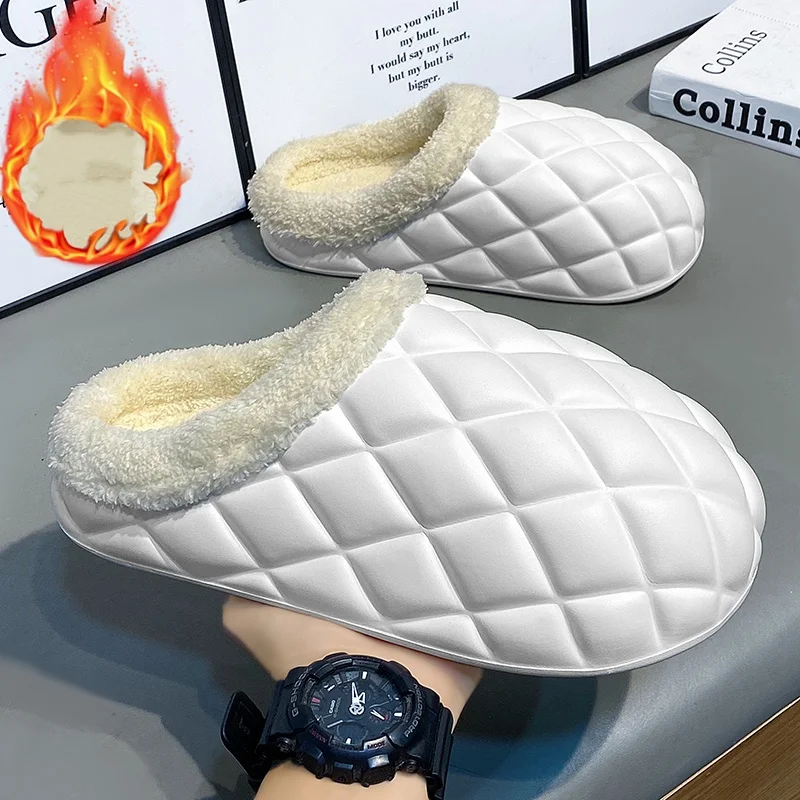 New Cotton Slippers for Men and Women, Thick-Soled, Large Size, Couple Style, Waterproof Closed-Toe Slippers