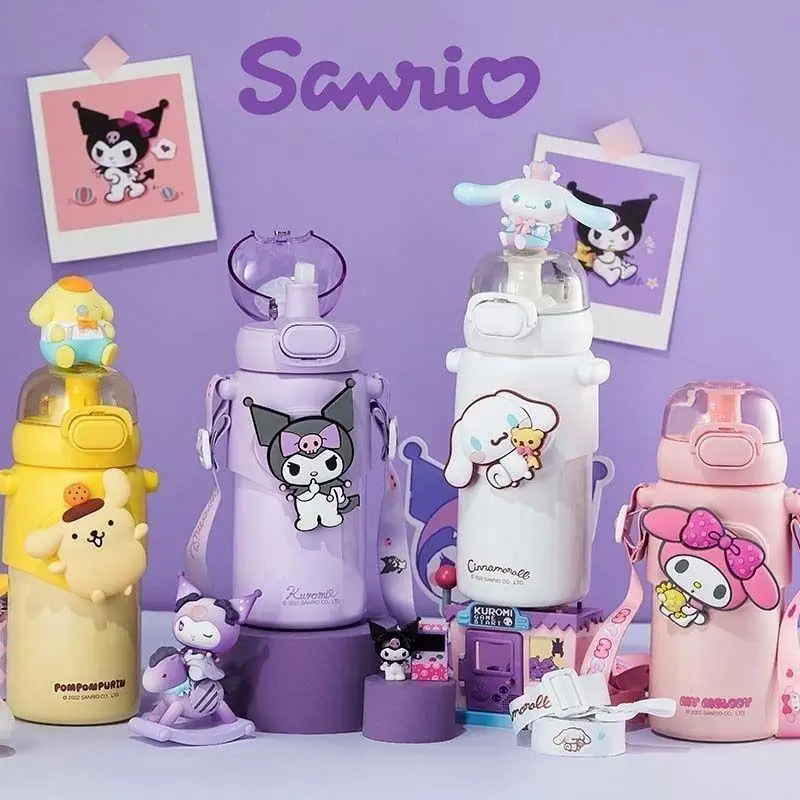 Hot 460Ml Sanrio Melody Onpompurin Kuromi Cinnamoroll Vacuum Cup Anime Di Alta Qualità Stainles Steel Thermos Cup Strap Water Bottl