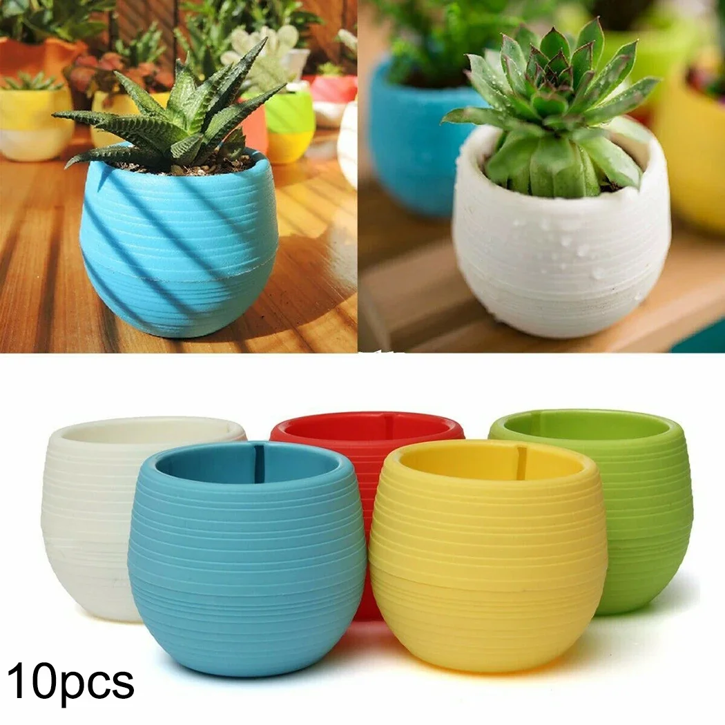 10pcs Mini Plastic Flower Pot Round Succulent Pot Small Flower Plant Planter Colorful Nursery Box Trays Transplant Pots flower pots
