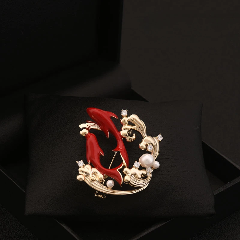New Chinese National Fashion Fish Brooch Koi Pin Women's Coat Lucky Red Corsage Classical Style Jewelry Clothes Accessories 6095