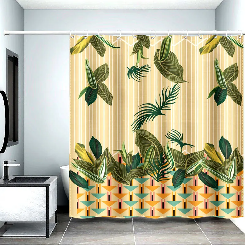 

Popular Tropical Rainforest Leaf Pattern Shower Curtain with Hooks Bathroom Set Waterproof Bath Curtain Minimal Bathroom Decor