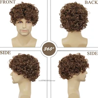 Short Curly Wigs for Men Synthetic Hair Natural Wigs Brown Color Fluffy Haircuts Thick Bob Wig Colly Afro Wig with Bangs Male 2