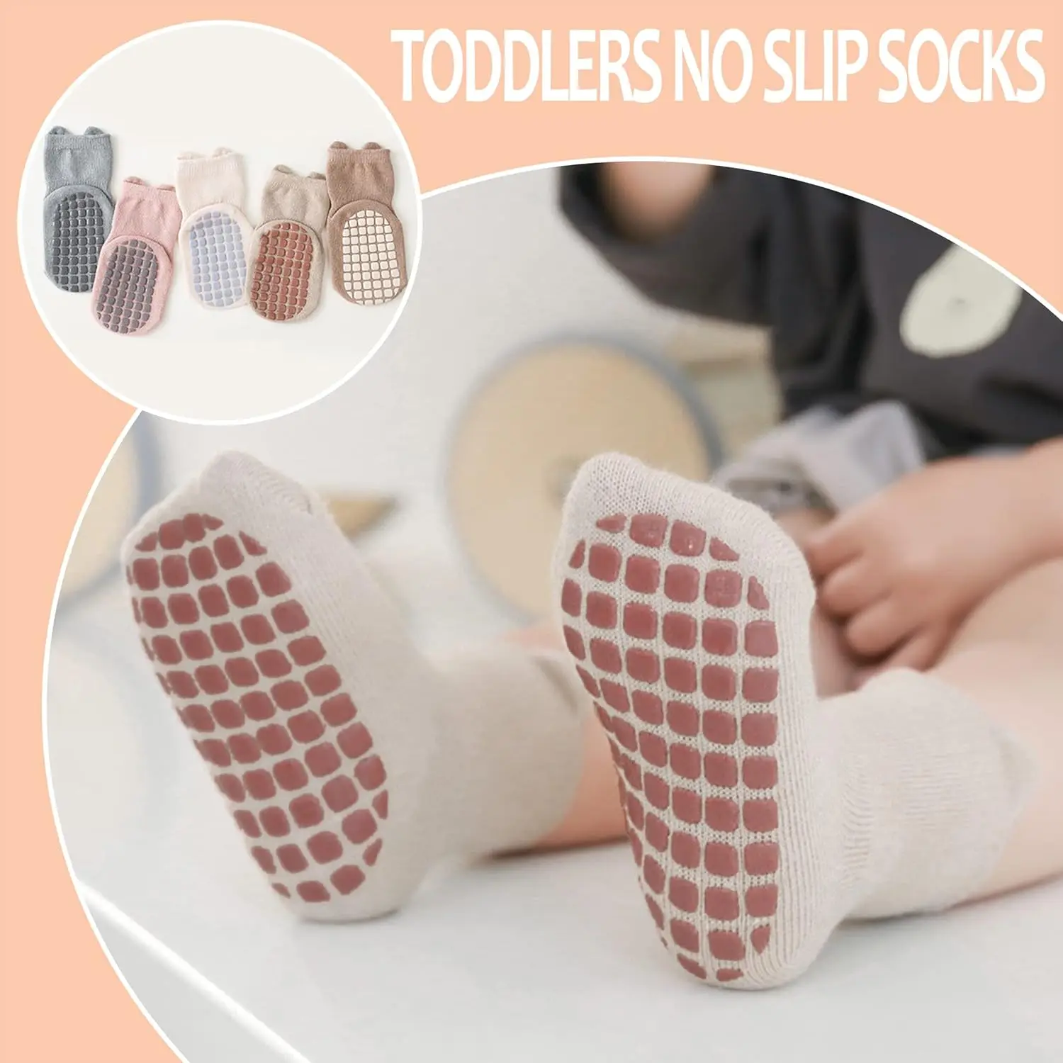 5 Pairs Toddler Non Slip Socks with Grips Baby Socks for Kids Girls Boys Leg Warmers 4