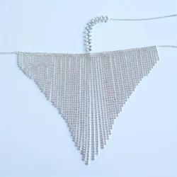 Luxurious Black Rhinestone Tassel Face Jewelry Mask for Parties and Masquerades (Silver Plated)