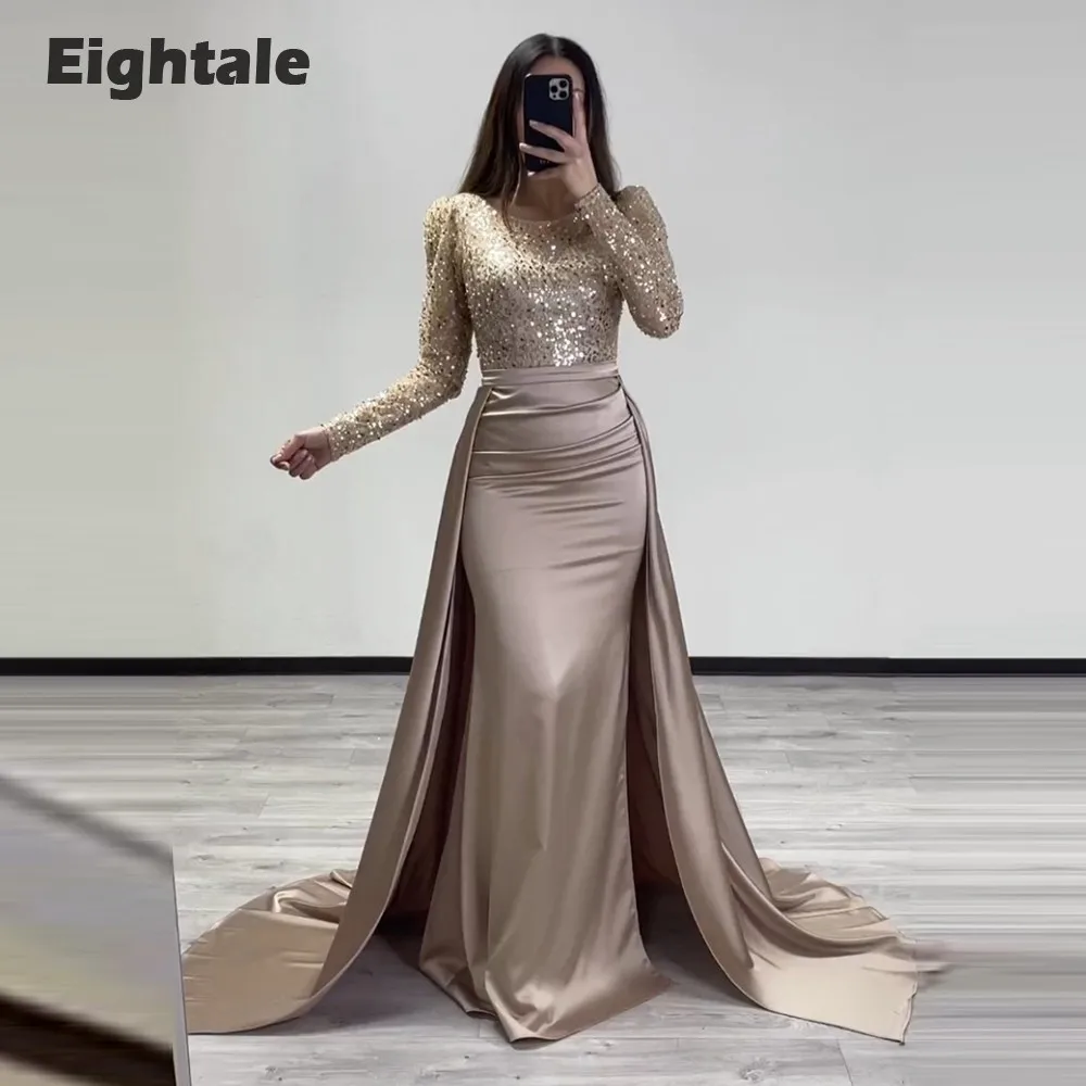 Eightale Sparkly Evening Dress with Detachable Skirt Long Sleeves