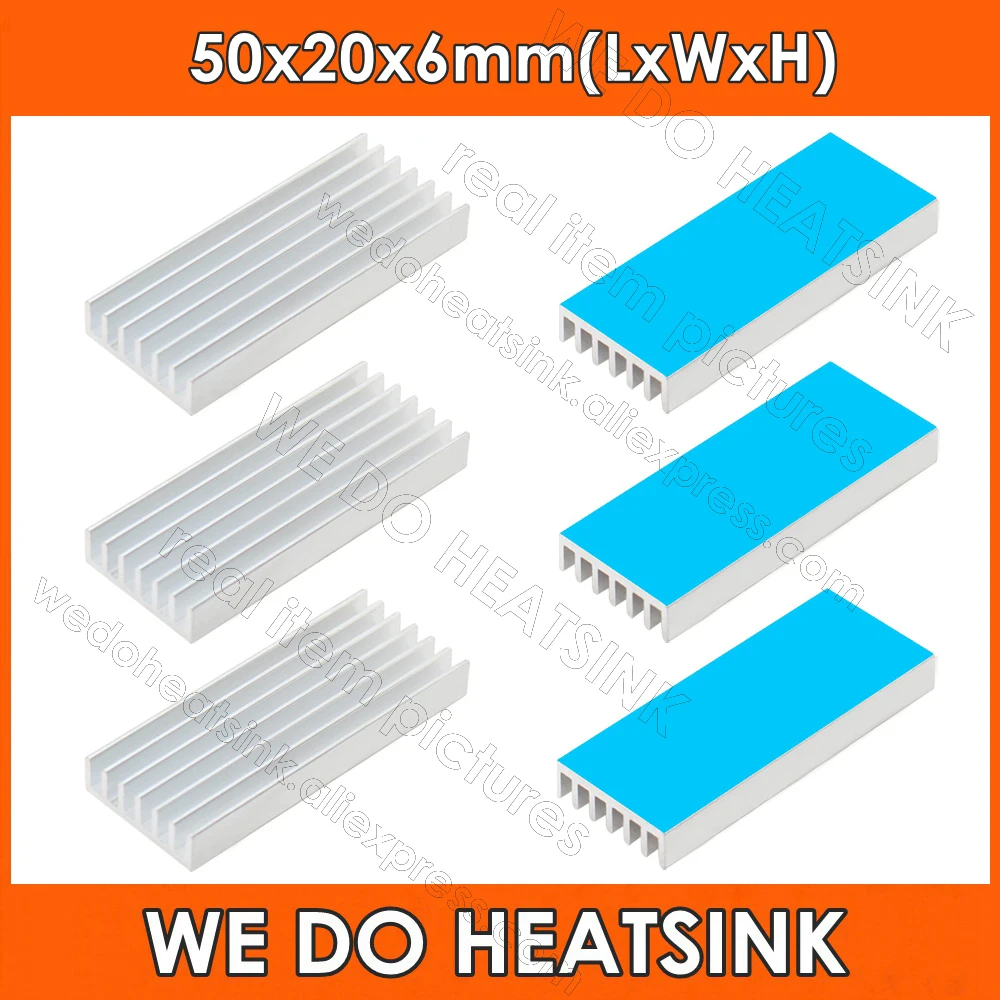 

Wholesale 50x20x6mm Rectangle Silver Aluminum Heatsink Cooler Radiator With Thermal Conductive Heat Transfer Adhesive Pad