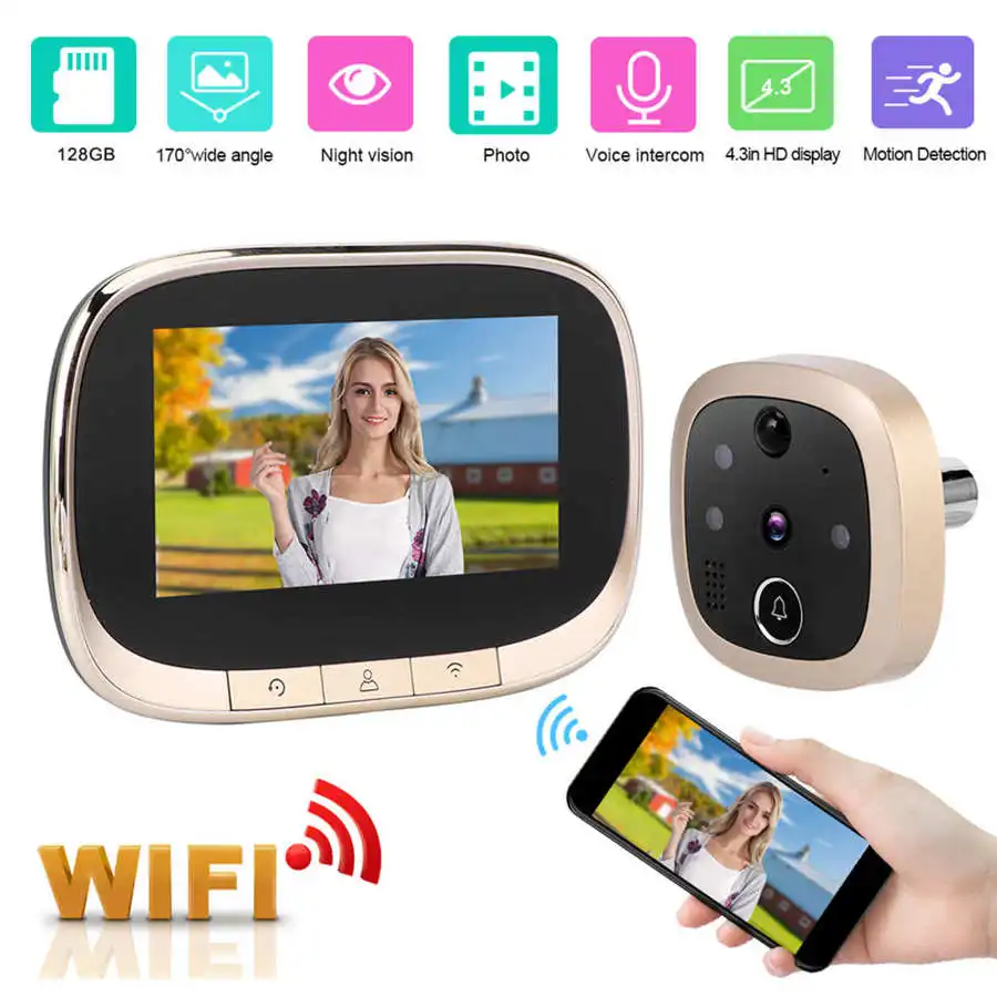 W2 WIFI Video Doorbell Phone Remote Monitoring Intercom Door Viewer Alarm PIR Night Vision Wireless Smart Home Door Bell doorbell intercom system
