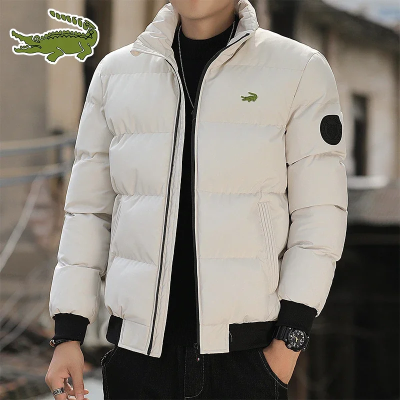 

Куртка мужская зимняя с подкладкой и вышивкой, модный Свободный однотонный Повседневный утепленный пиджак с воротником-стойкой, защита от холода