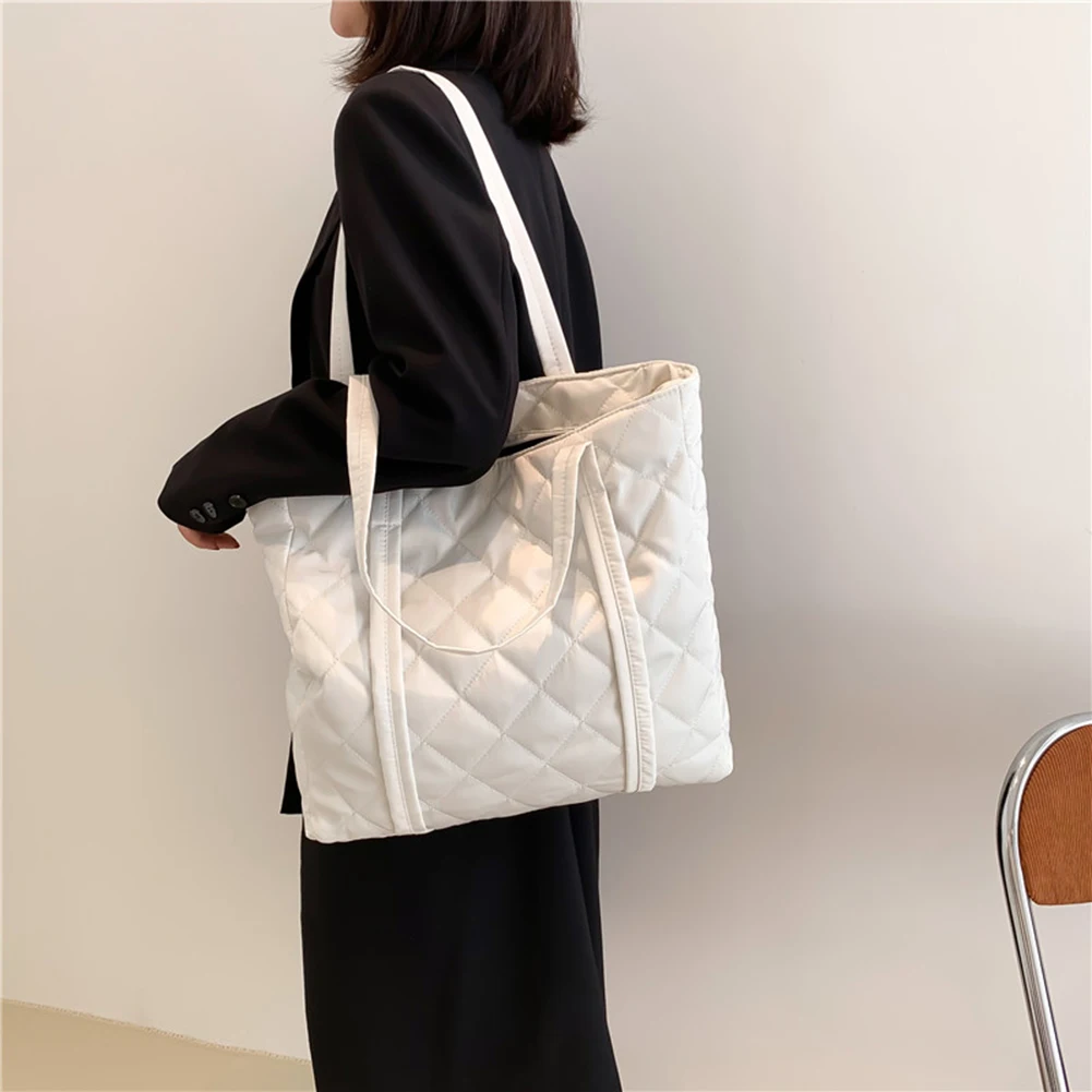 Large Quilted Nylon Tote Bag - Black