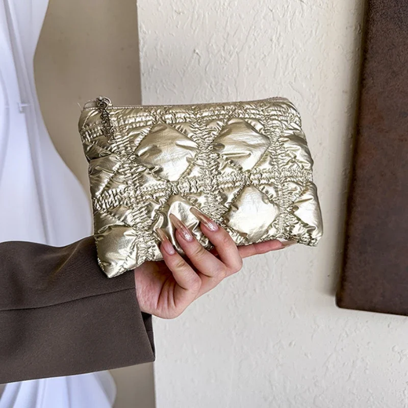 

New Solid Color Fashion Pleated Clutch Zipper Bag Women Daily Portable Coin Purse Mobile Phone Bag Makeup Cosmetics Bag
