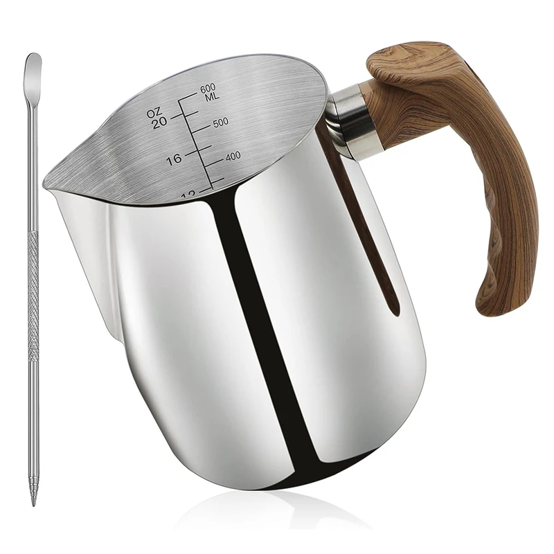 

1 Set Milk Pitcher Milk Frother Cup Stainless Steel 20 OZ (600ML),Espresso Steaming Pitchers With Anti-Scald Handle