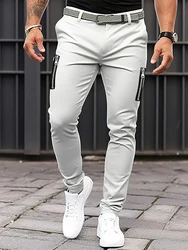 Male Loose Straight Casual Cotton Trousers Streetwear Casual Pockets Patchwork Pants Work Wear Men Zip Cargo Pants Pencil Pants