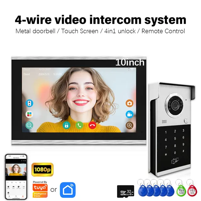 ANJIELO Metal Doorbell Video Intercom System 10inch Touch Screen 4in1 Unlock Romote Safety Protection Tuya Smart 1