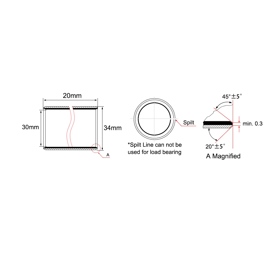 1-6pcs Sleeve Bearing Bushing 30mm 32mm 35mm 40mm 45mm 50mm 55mm 60mm ID Wrapped Oilless Self-lubricating Bushings