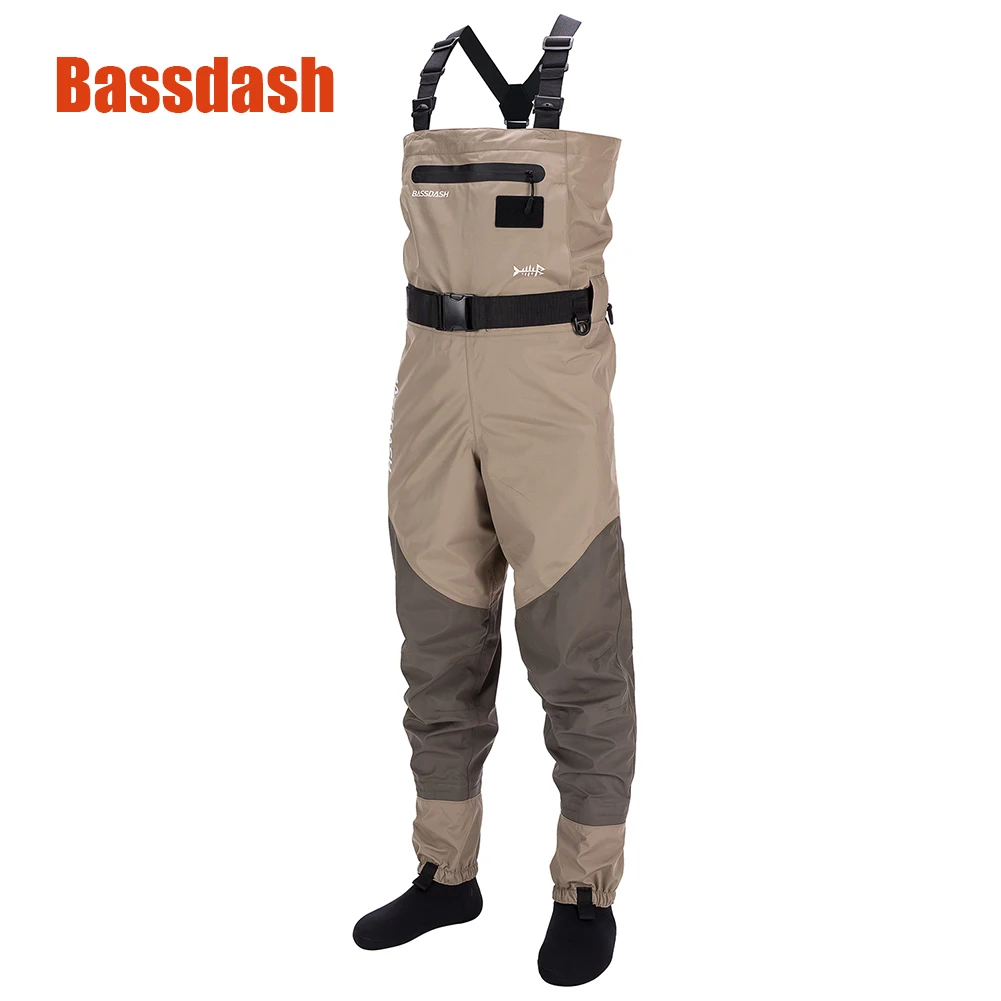 Bassdash Men Fishing Stocking Foot Wader Breathable Lightweight Chest and Waist Convertible For Hunting in 7 Sizes Men Fishing Pants