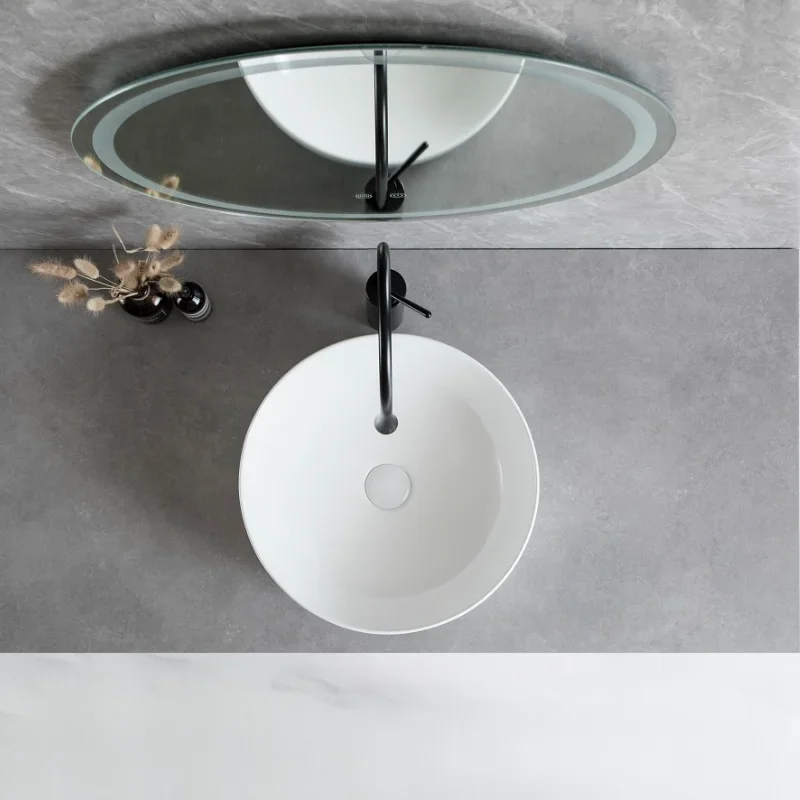 Bathroom Bar White Ceramic Sink Counter Round Bowl White Countertop Sink Art Basin with Silver Faucet Drain