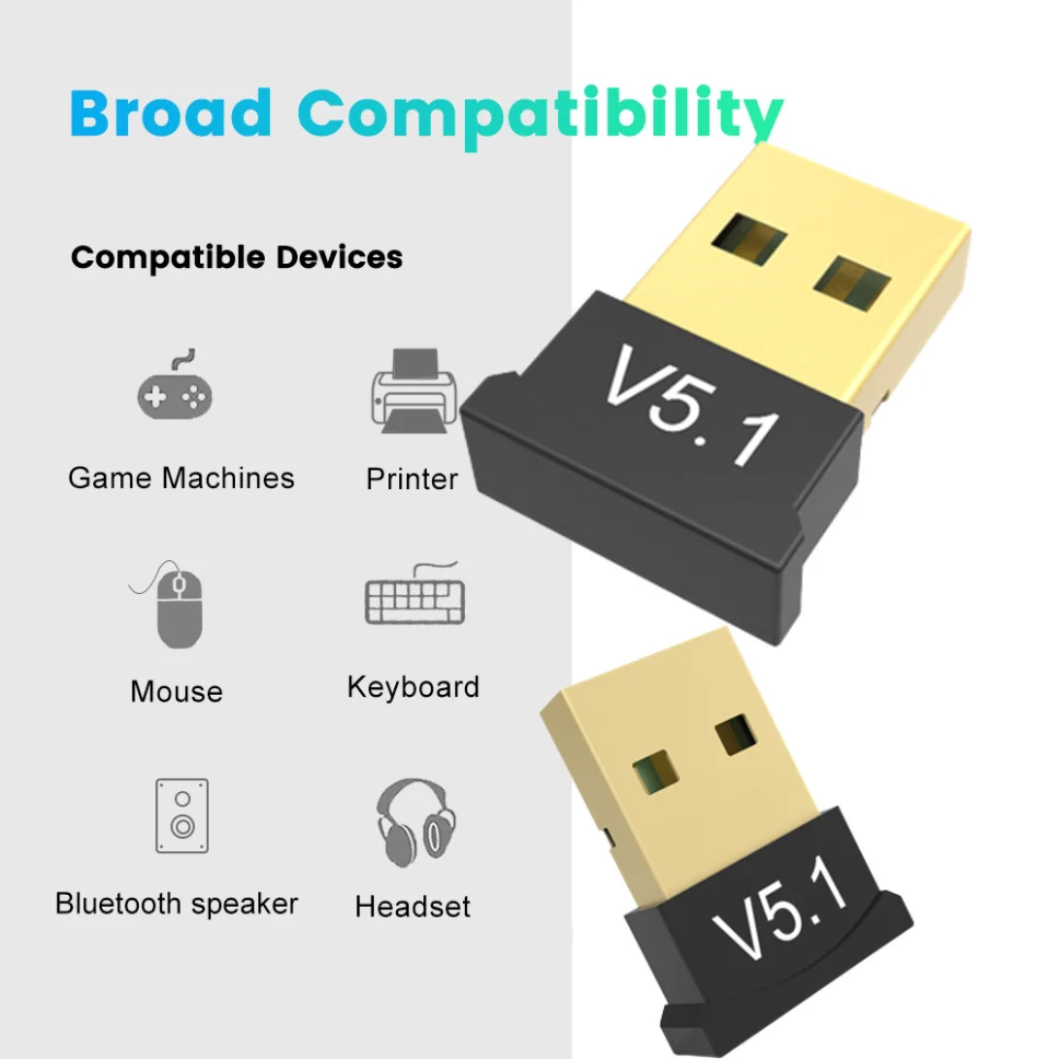 Clé USB Bluetooth 5.1 mini adaptateur Dongle V5.1 Sans Fil pour PC Windows