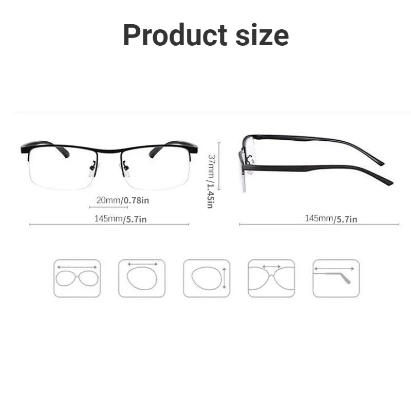 Progressive Multifocal Reading Glasses for Women and Men Anti-Blue Light Half Frame Bifocal Presbyopia Eyeglasses +100 To +400