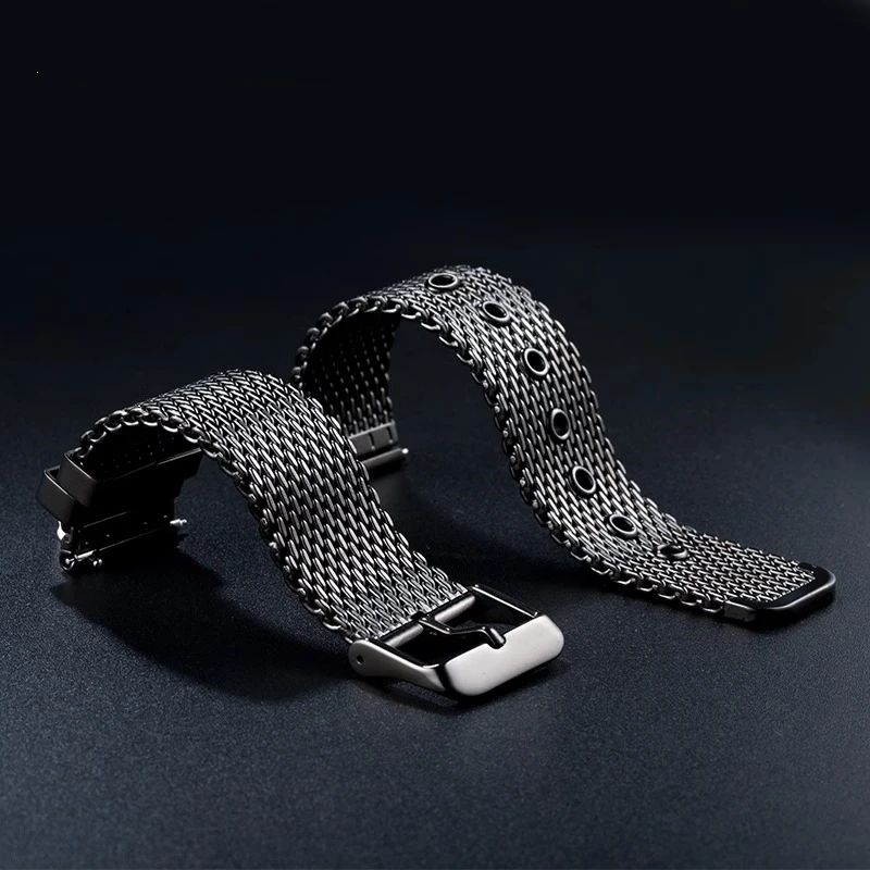 

1.0 Mesh Milanese Strap 304 Stainless Steel Watchband 3mm Thickness 18mm 20mm 22mm 24mm Universal Black Bracelet for Smartwatch