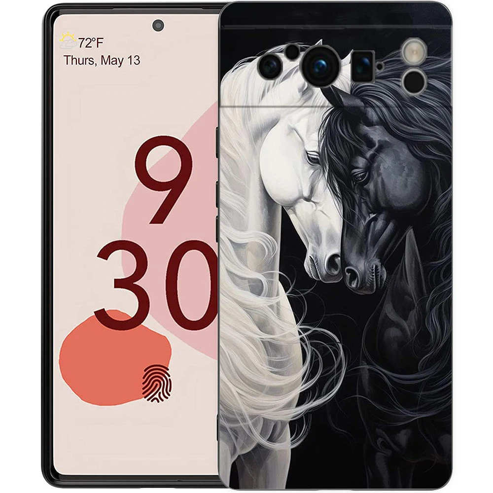 Elegant Black and White Galloping Horses Luxury TPU Phone Case