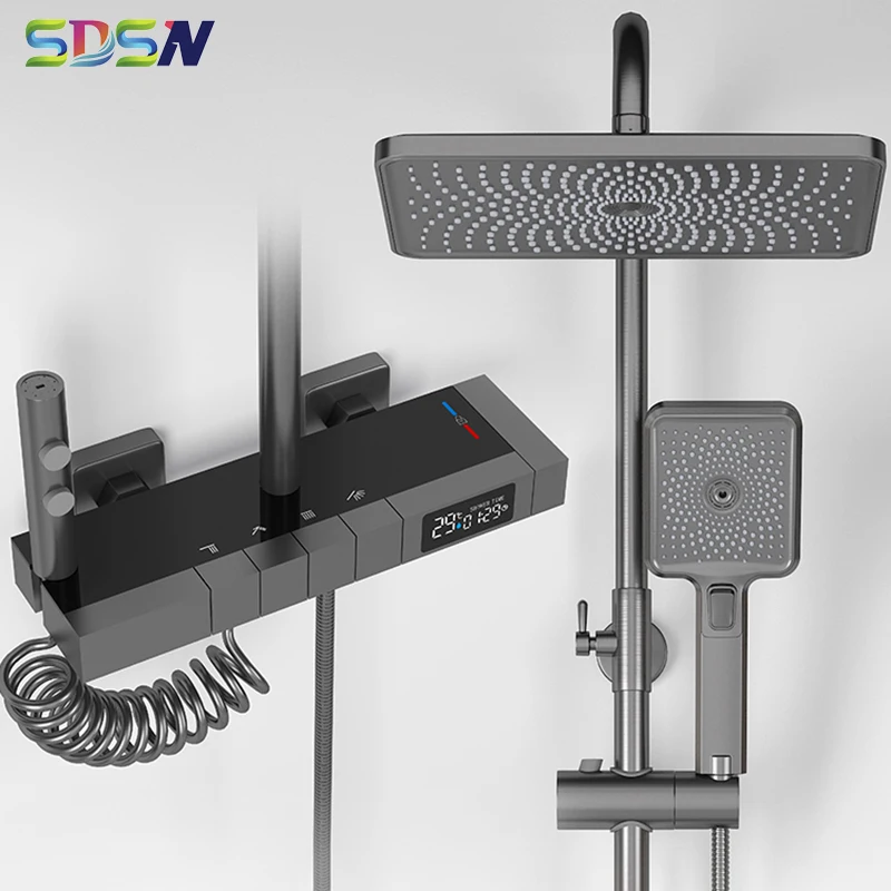 GreyPianoDigitalBathroomShowerFaucetSystemQualityBrassBathtub