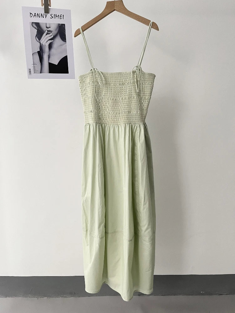 Minimalist Strappy Bubble Dress with Pockets Summer Lightweight Cotton Midi  Sundress Sollid Color with Shirred Bodice - AliExpress