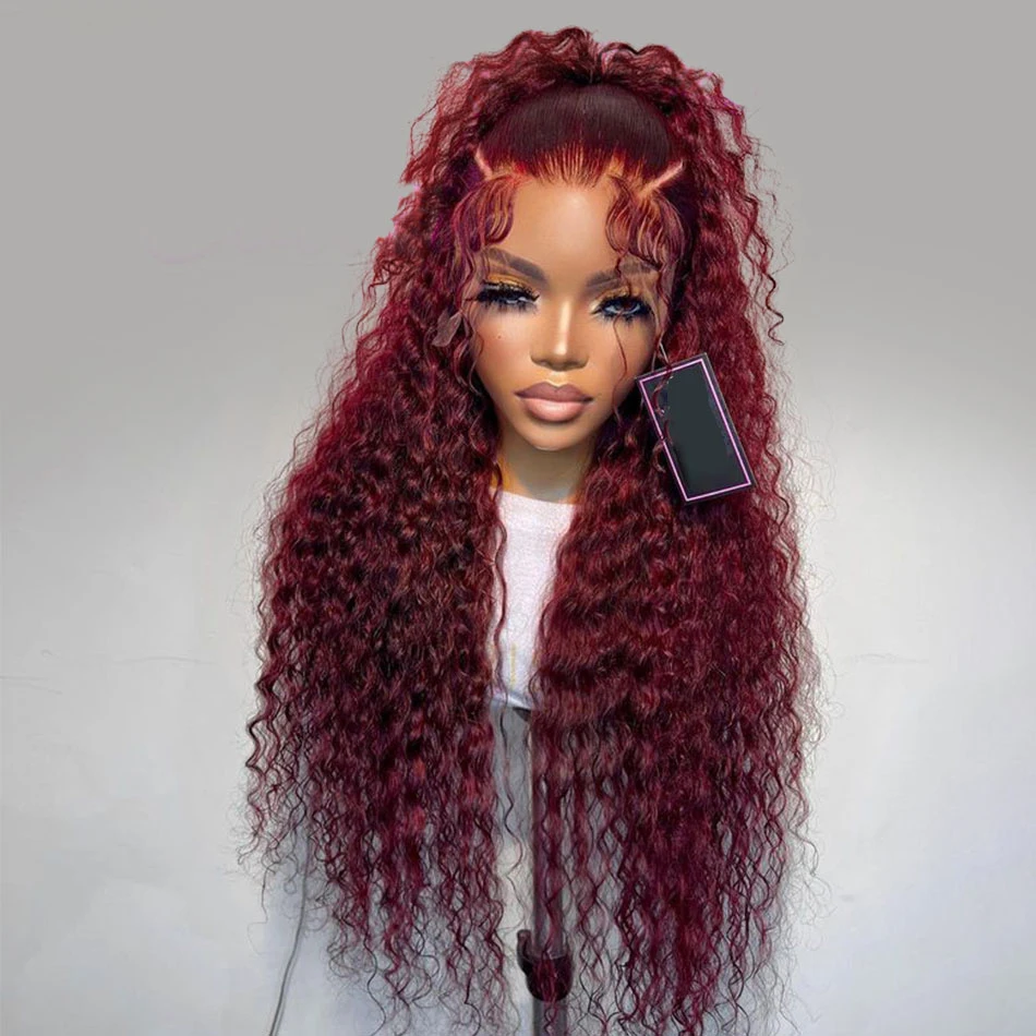 Lace Front Wig 26 Inch Long Preplucked 180%Density Glueless 99j Kinky Curly BabyHair Heat Temperature Daily Cosplay