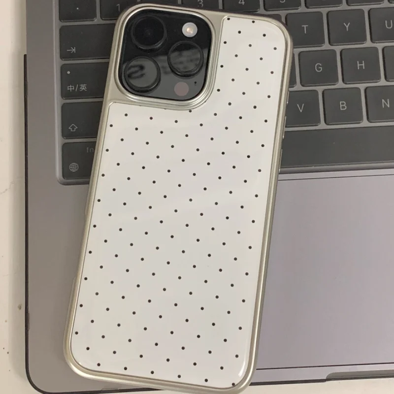 Minimalist Silver Frame Black Polka Dot Phone Case - Stylish Shockproof Protective Shell