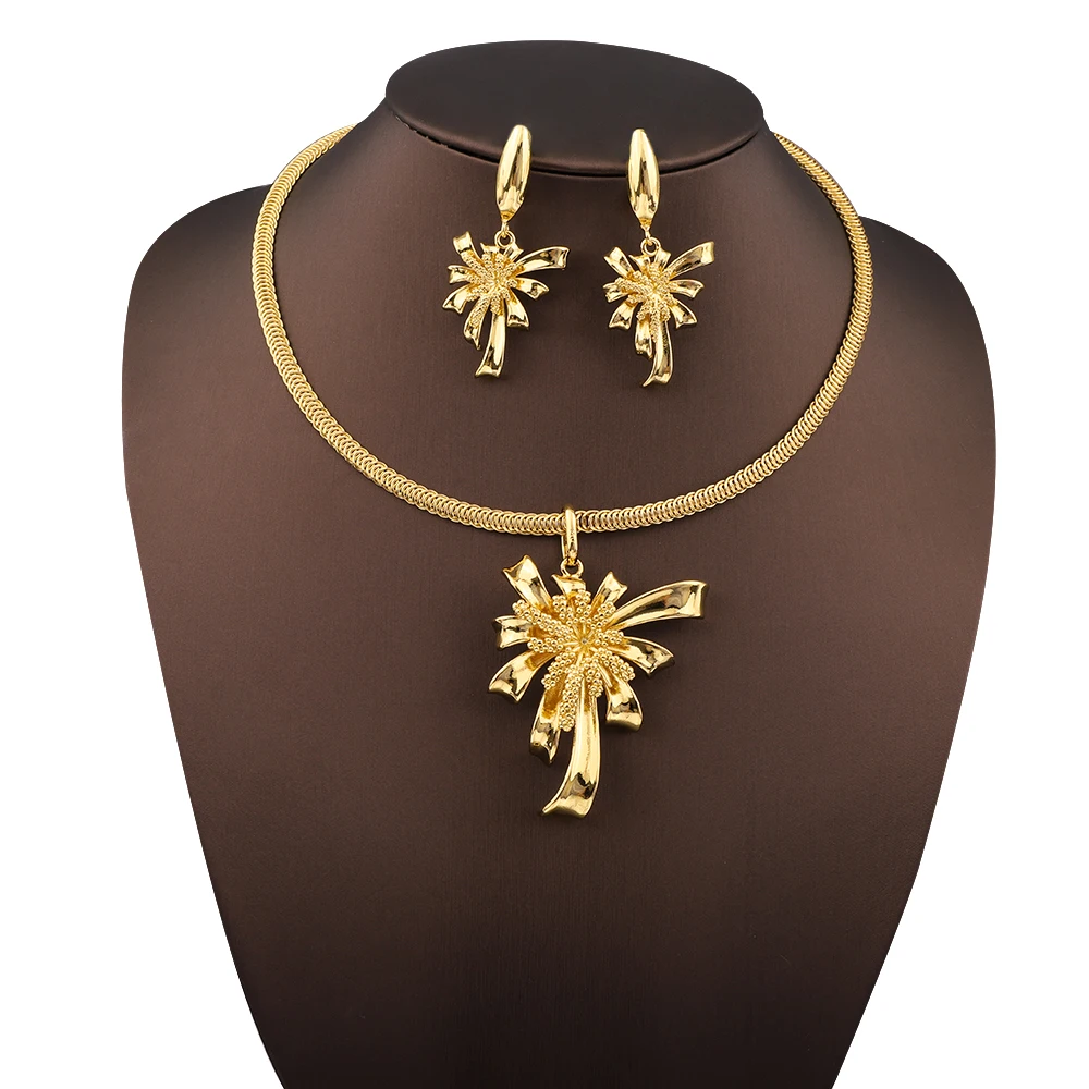 

African Fashion Necklace Earring Set with Fireworks shaped Pendant Design Elegant Luxury Women's Evening Dress Accessories