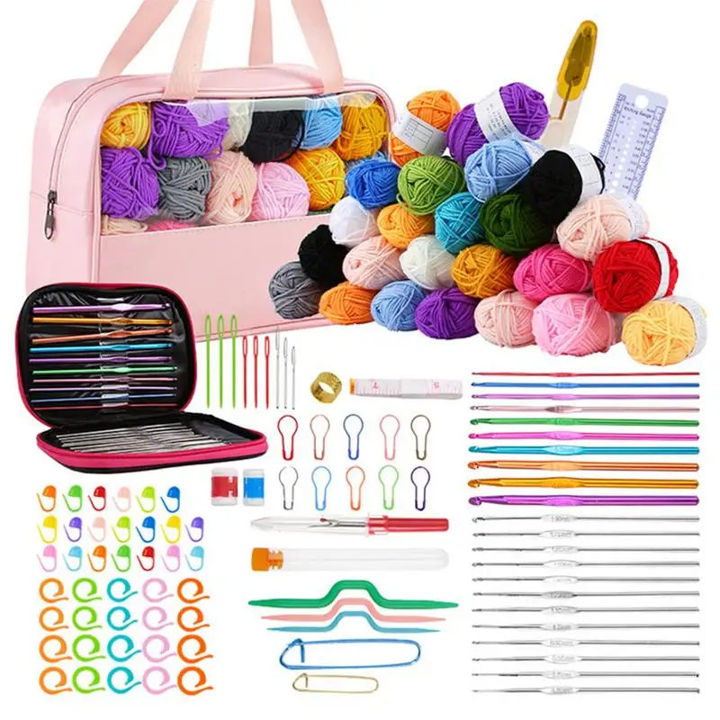 

Crochet Set Starters Beginner Kit with Storage Bag 127pcs Learn to Crochet DIY Knitting Supplies Kit Christmas Gift for Adults