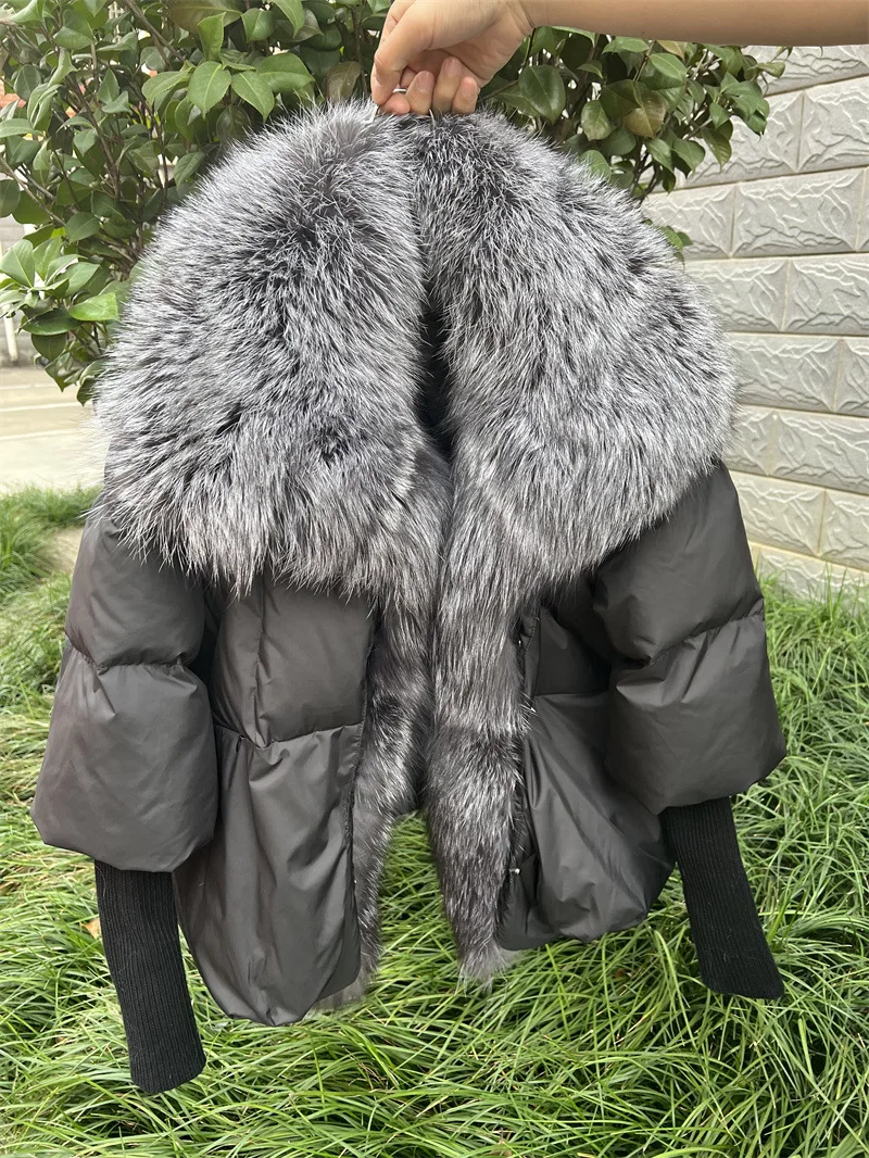 2023 Fashion New Autumn Winter Real Fox Fur Collar Thick Women Warm Coat Duck Down Jacket Luxury Outwear New Female Coat