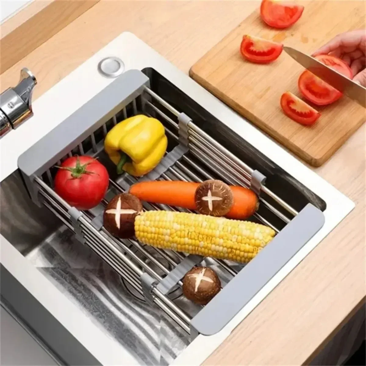 Stainless Steel Dish Drainer Kitchen Sink Rack Vegetable Rack Extendable Drying Storage Accessories Storage Kitchen Tools 5