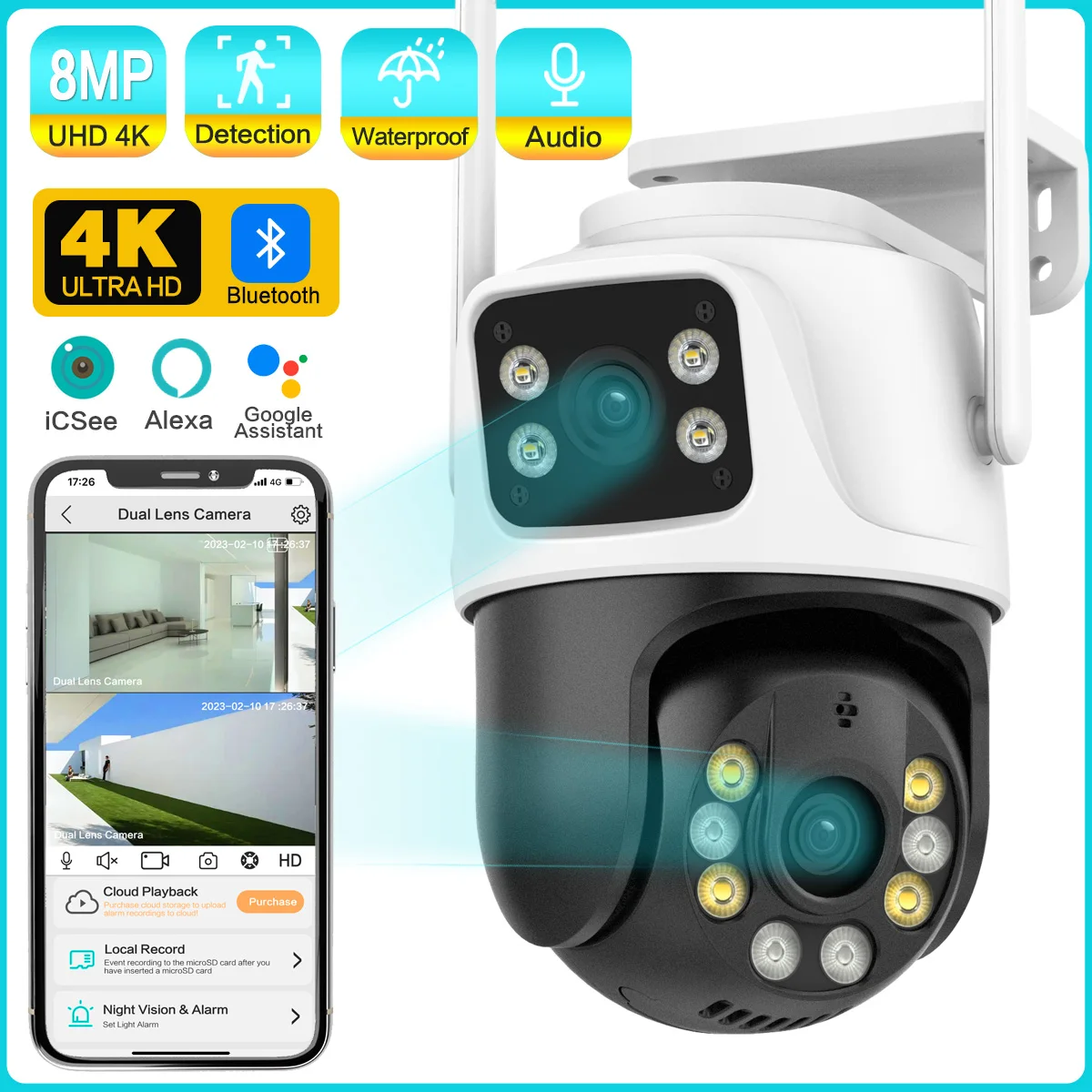 4K 8MP PTZ Wifi IP Camera Dual Lens with Dual Screen Ai Human Detect Auto Tracking Wireless Outdoor Surveillance Camera iCSee 2K 4mp 2k ptz wifi ip camera dual lens ai human detect auto tracking wireless outdoor surveillance camera