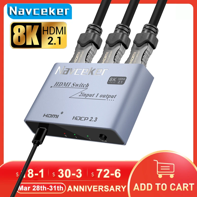 2023 Коммутатор HDMI 2,1-совместимый 2 в 1 выход Ultra 48 Гбит/с 8K @ 60 Гц 4K @ 120 Гц переключатель-адаптер с кнопкой переключения для проектора HDTV