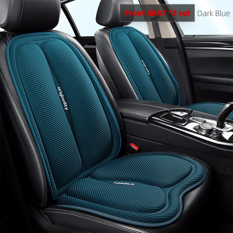 thumbnail image 1 of Fundas universales para asientos de coche, delanteras y traseras, color azul, transpirables, impermeables, juego completo de alfombrillas de seda de hielo para coche, protector verde, 1 of 5
