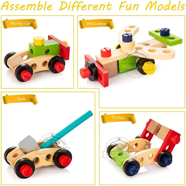 Kids Wooden Toolbox Pretend Play Set Educational Montessori Toys Nut Disassembly Screw Assembly Simulation Repair Carpenter Tool 3