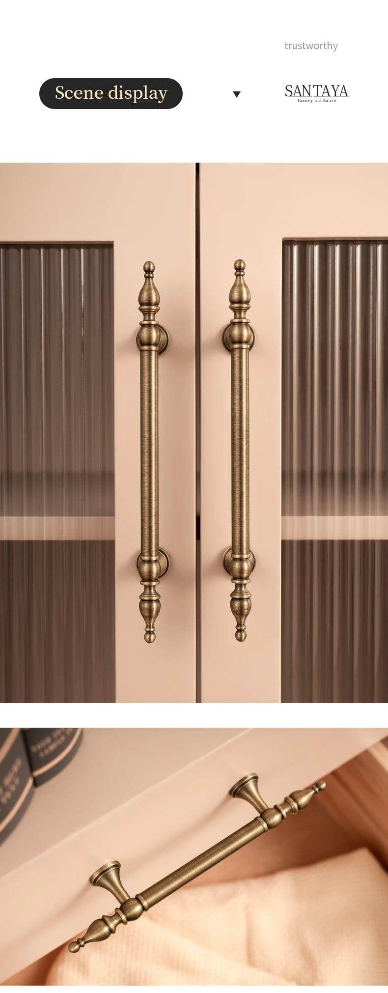 Description Picture 5 of itemAntique Brass Handle Islamic Style Furniture Door Pull Brushed Bronze Wardrobe Door Kitchen Cabinet Knob Hardware accessories