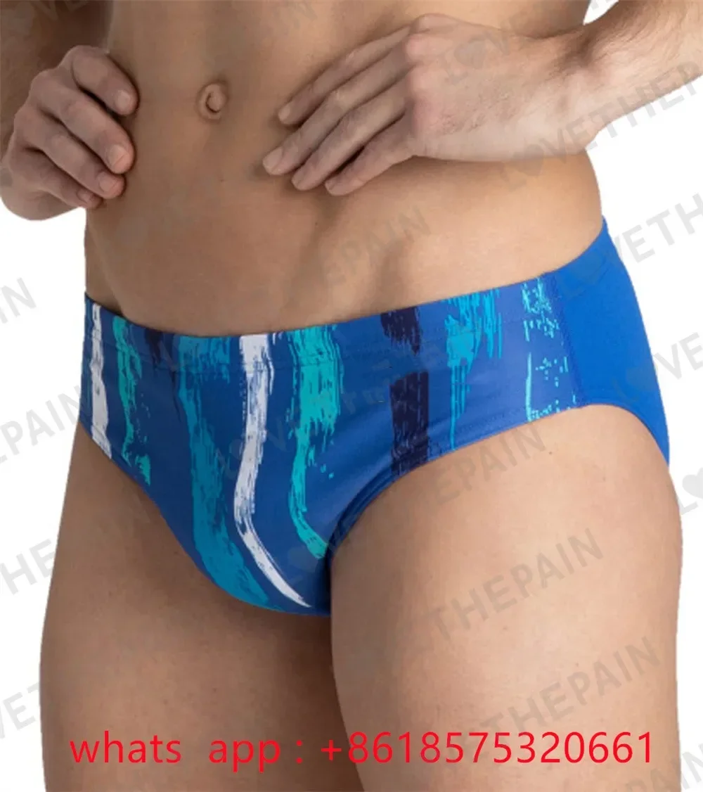 

Men's Team Painted Stripes Brief Swimsuit Triangle Swimsuit Leg Boxer Swimming Trunks Swimming Trunks Panties Training Pants