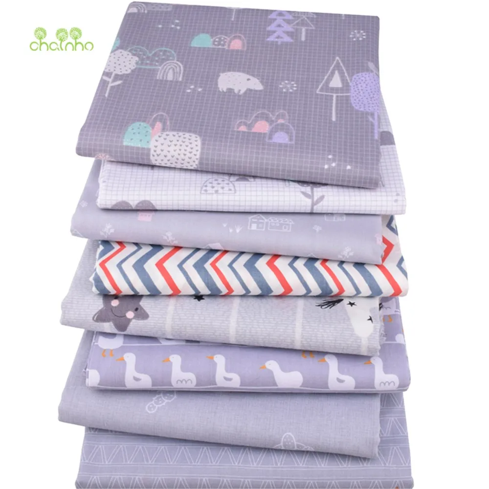 Chainho,Printed Twill Weave Cotton Fabric,Patchwork Cloth,DIY Sewing Quilting Material,Gray Cartoon Serie,8 Designs,2 Size,QC345