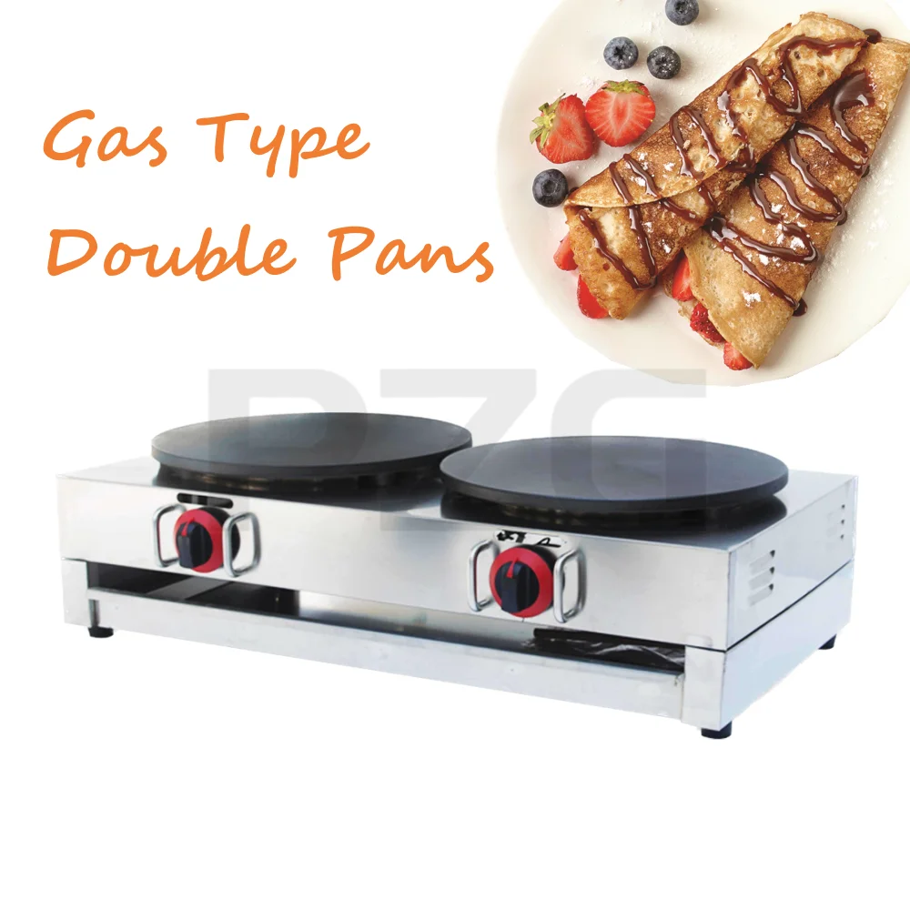 

40cm Pan Size Double Heating Pans Gas Crepe Maker Factory Stainless Steel Body Crepe Machine Waffle Maker Making Machine