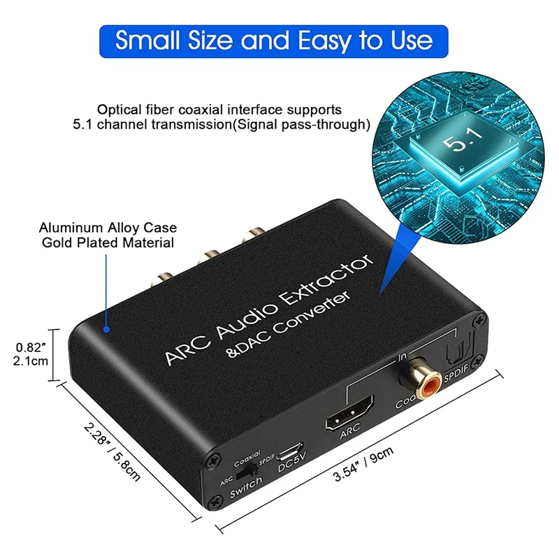 DAC Audio Converter ARC Audio Extractor HDMI-Compatible Optical SPDIF Coaxial To Analog 3.5Mm Digital To Analog