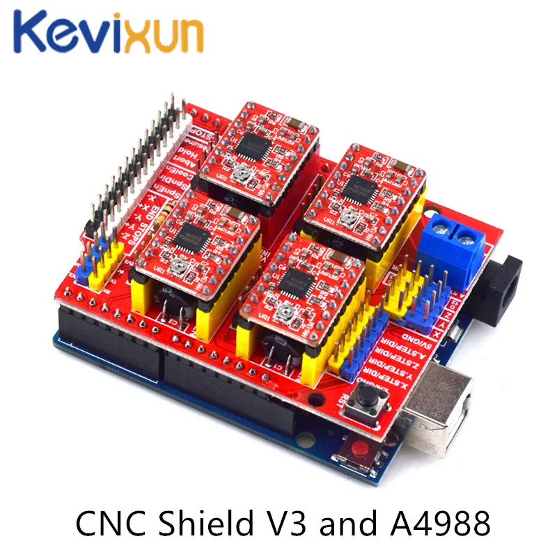 Produktbild von CNC Shield V3 Graviermaschinen-Expansion-Board + 4x A4988 Treiber Mit Kühlkörper – Für Arduino & 3D-Drucker