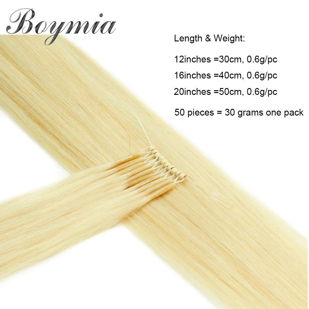 Boymia Microlink Hair Extensions 8D Natural Human Hair Extensions 50pcs 0.6g/s Micro Beads Silicone Nano Ring For Girls