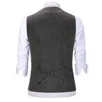 Men's Suit Vest V Neck Wool Herringbone Tweed Casual Waistcoat Formal Business Vest Groomman For Green/Black/Brown/Coffee 2