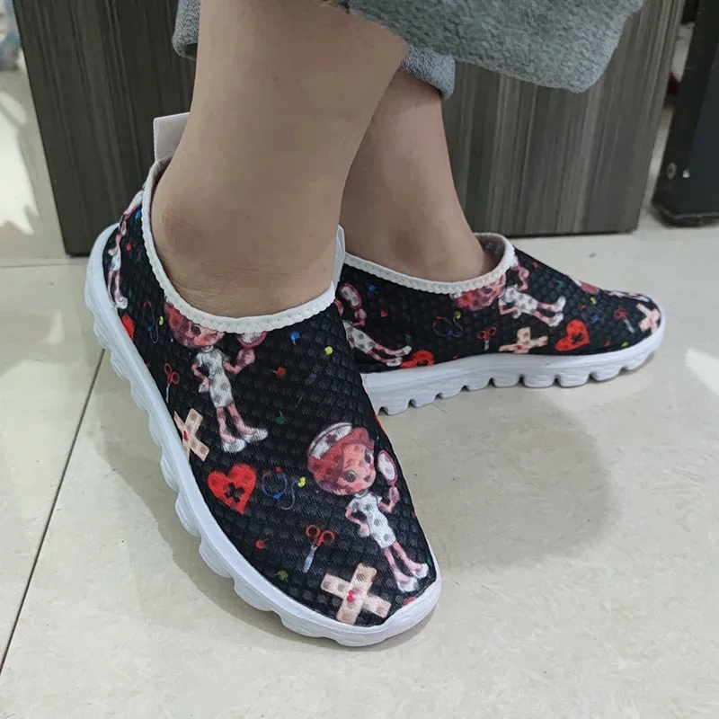 Rimocy Nurse Shoes Women Print Breathable Sneakers Woman Slip-on Light Non-slip Flats Ladies Soft Bottom Casual Sports Shoes